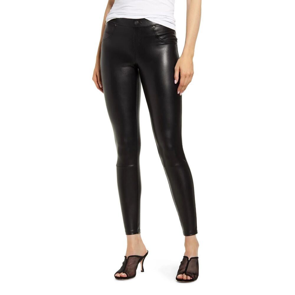 Hue Black Faux Leather Skinny Leggings Size Medium